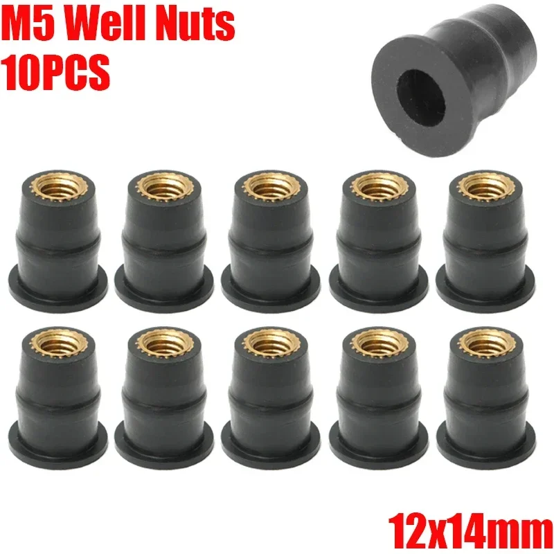 10Pcs M5 5mm Metric Rubber Well Nuts Windscreen Windshield Fairing Cowl Fastener For Honda For Suzuki Auto Motorbike Off-road auto fasteners