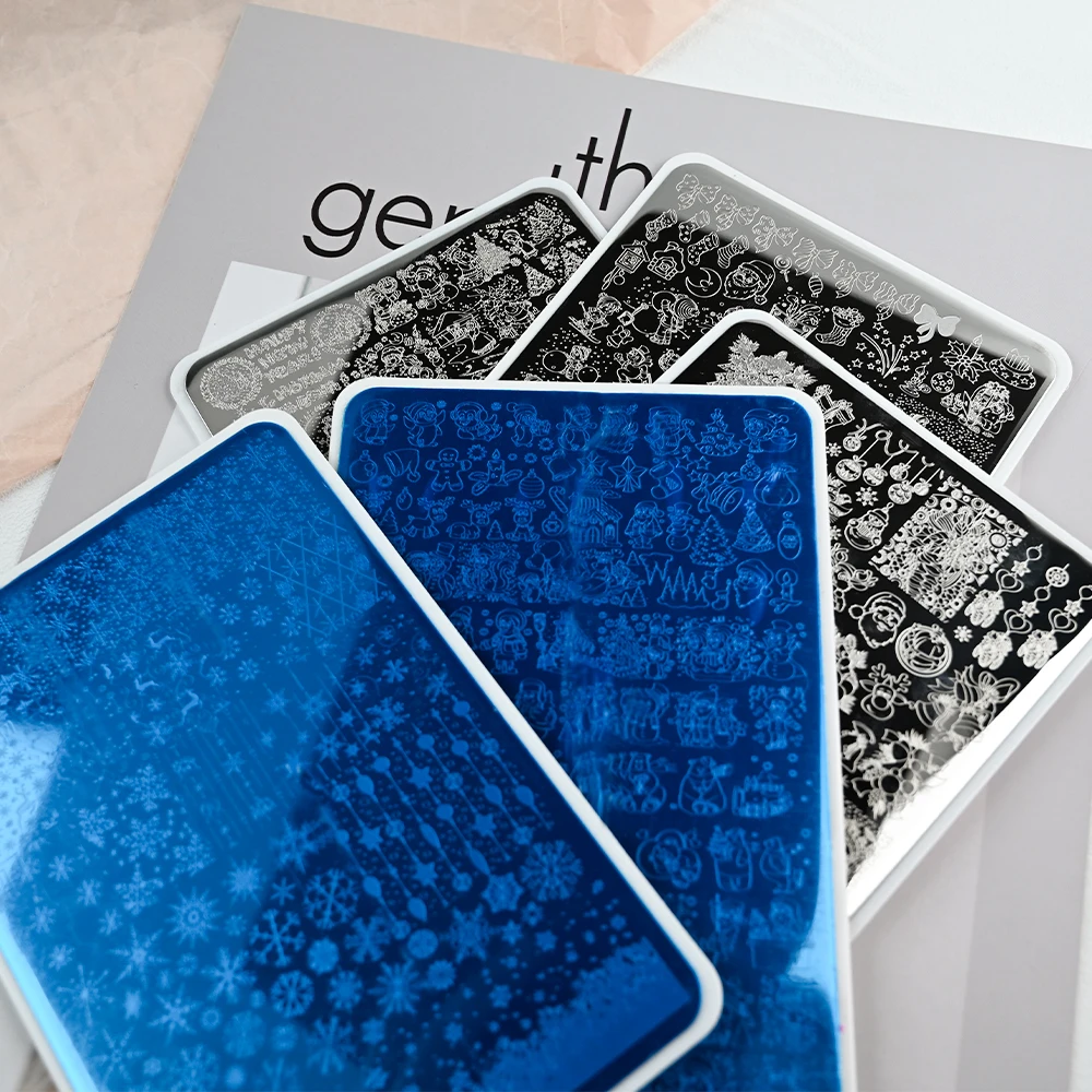 크리스마스 네일 스탬프 플레이트 6*12cm 겨울 소녀 & 산타 클로스, 눈송이, 엘크 이미지 네일 아트 인쇄 스텐실 템플릿 도구