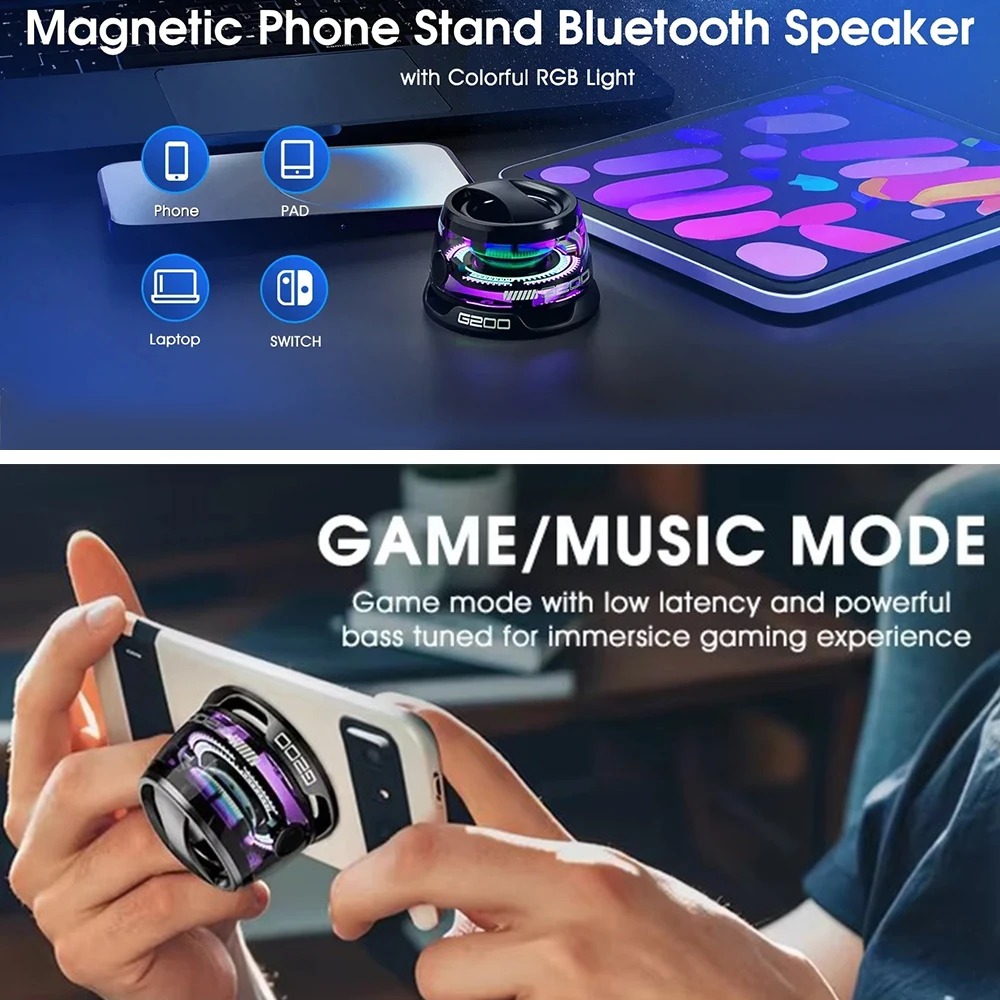 Bluetooth 5.3 Speaker Outdoor Magnetic RGB Lighting Bluetooth Speaker with RGB Color Light Multifunctional Magnetic Phone Holder