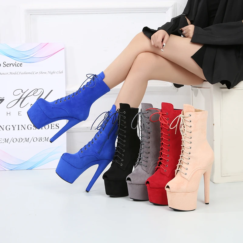 

Stylish Sexy Knightly 8 Inch High Heel Ankle Boots Suitable Women's Autumn Winter Shoes 17 Cm Pole Dancing Boots