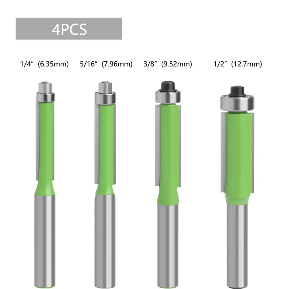 

4pcs 8mm Shank Router Bits Spray Of Plastic Enclosed Ball Bearing Guide Milling Cutter Flush Trim With Bearing Power Tools