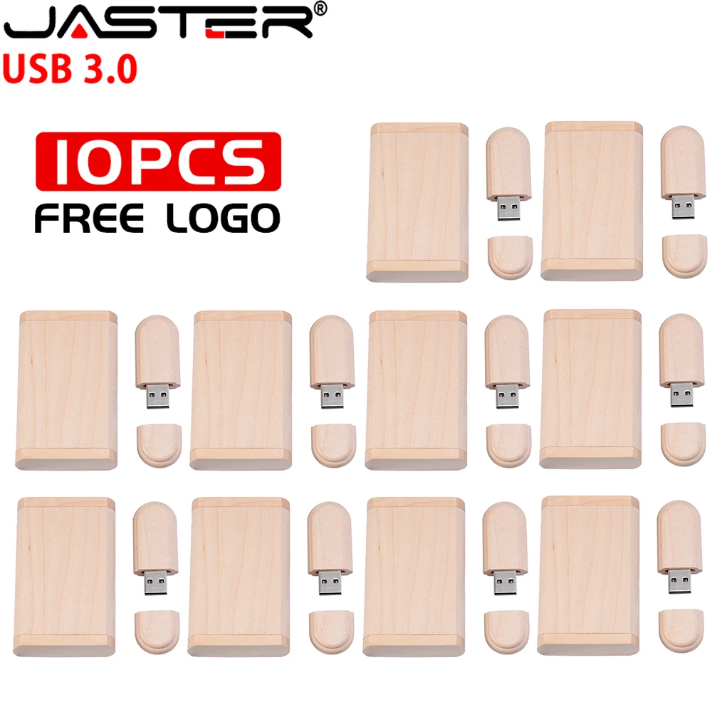 Jaster-madeira Usb 3.0 Flash Drive com Caixa Pen Drive Memory Stick Presente Criativo u Disk 16gb 32gb 64gb 128gb 10 Pcs Lot