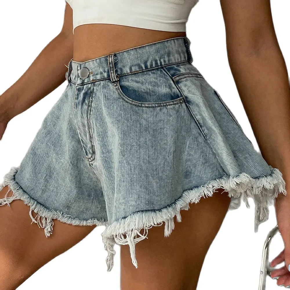 Ladiguard 2023 Straight Leg denim shorts Women Fashion Zipper Short Jeans Button Fly Demin Panties Ladies Summer Ripped hotpants