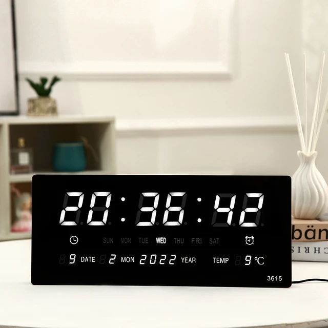 Reloj de Pared Digital Grande LED Tiempo Calendario Temperatura