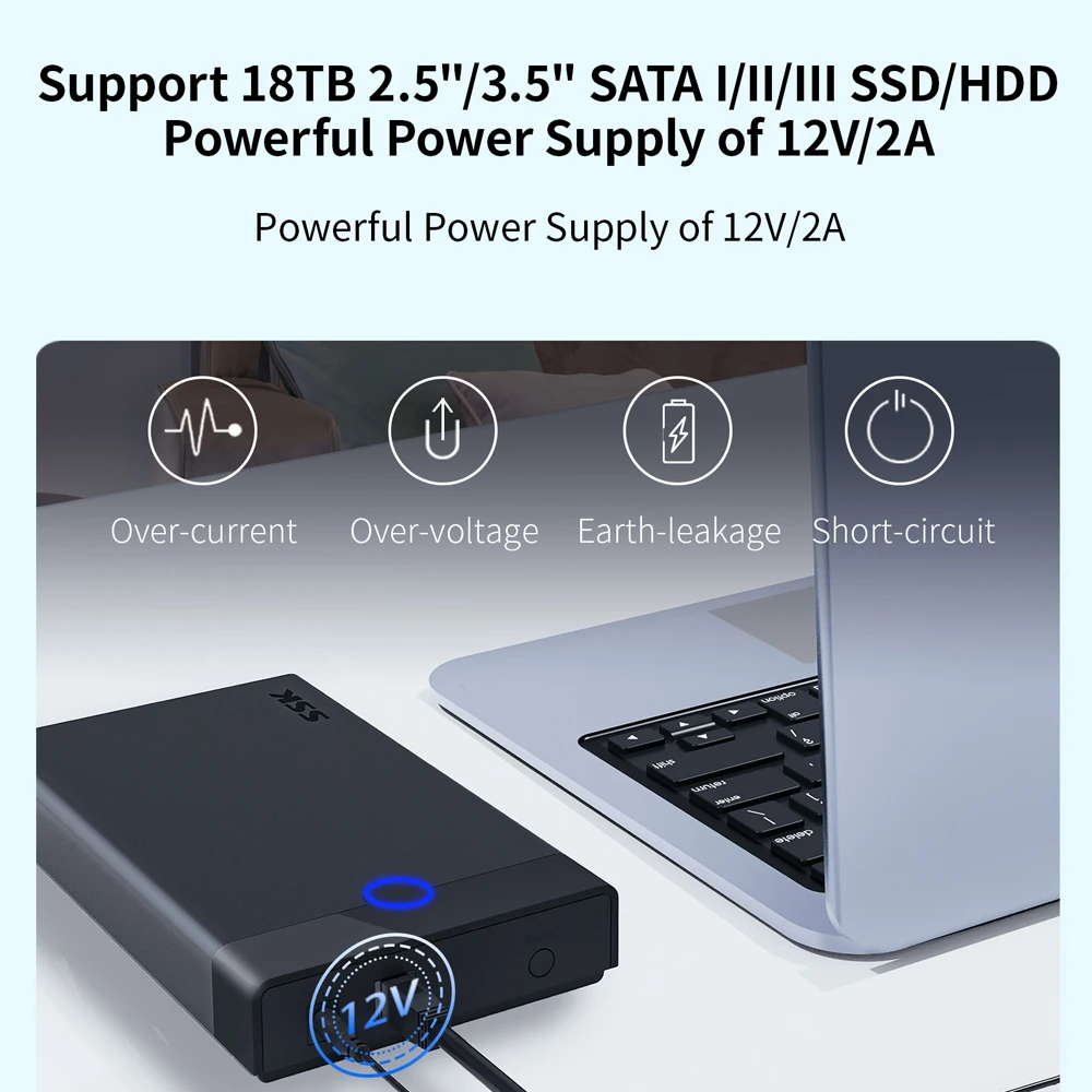 SSK 2.5/3.5 Inch External Hard Drive Enclosure Tool-Free SATA To USB 3.0 Hard Drive Docking Supports UASP TRIM 20TB For PC Case