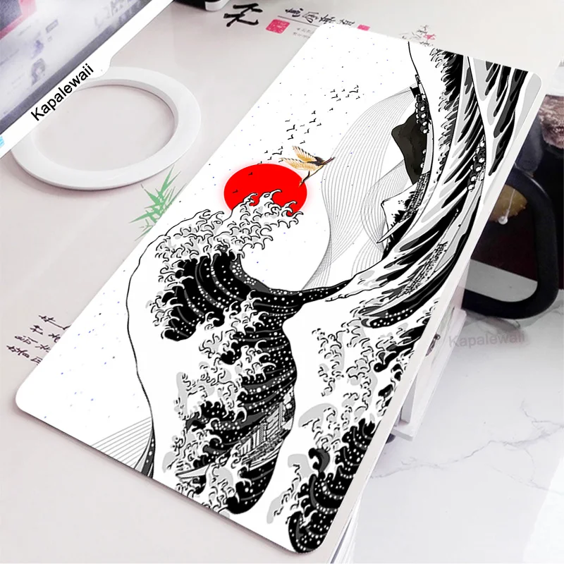 Arte Onda Mouse Pad Xxl 900x400 mm Grande Computador Mousepad Cool Gaming Pad dos Desenhos Animados para Mouse Teclado Desk Mouse Mat Preto e Branco - Imagem 5