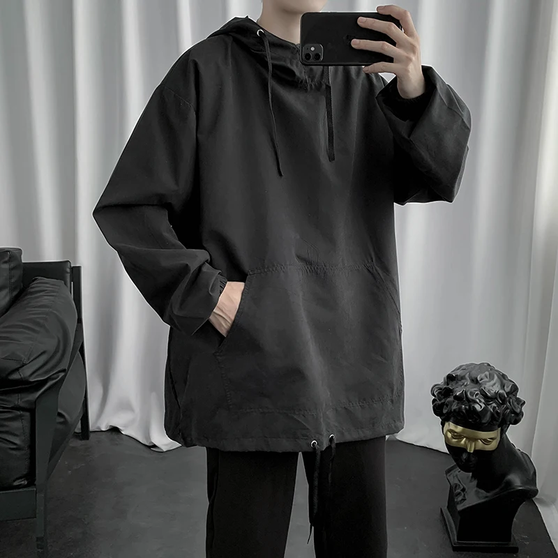 

2024 Men Spring Summer Fashion Solid Color Hooded Tops Male Loose Pullover Sweatshirts Men Hip-hop Casual Hoodies Tops P662