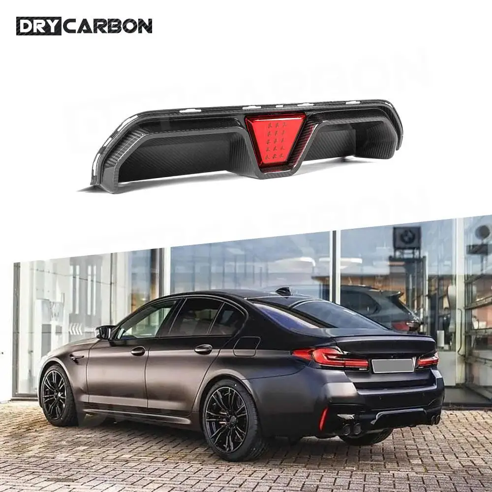 

for BMW 5 Series F90 M5 Competition 2020+ Dry Carbon Fiber Rear Bumper Lip Diffuser Spoiler with Brake Light