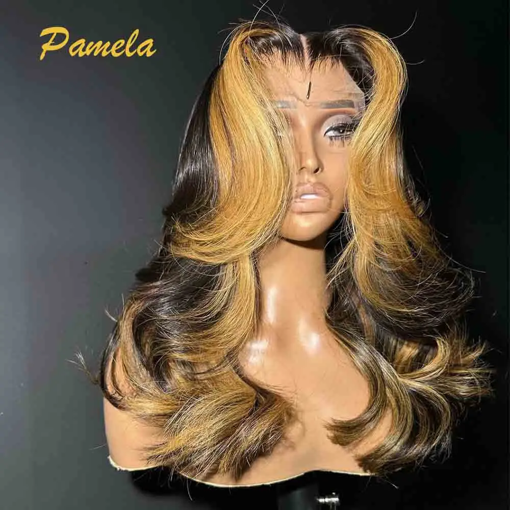 

Honey Blonde 250% Density Ombre 1b27 Wig Body Wave 13x4 HD Transparent Lace Front Human Hair Glueless Wig Preplucked Ready To Go