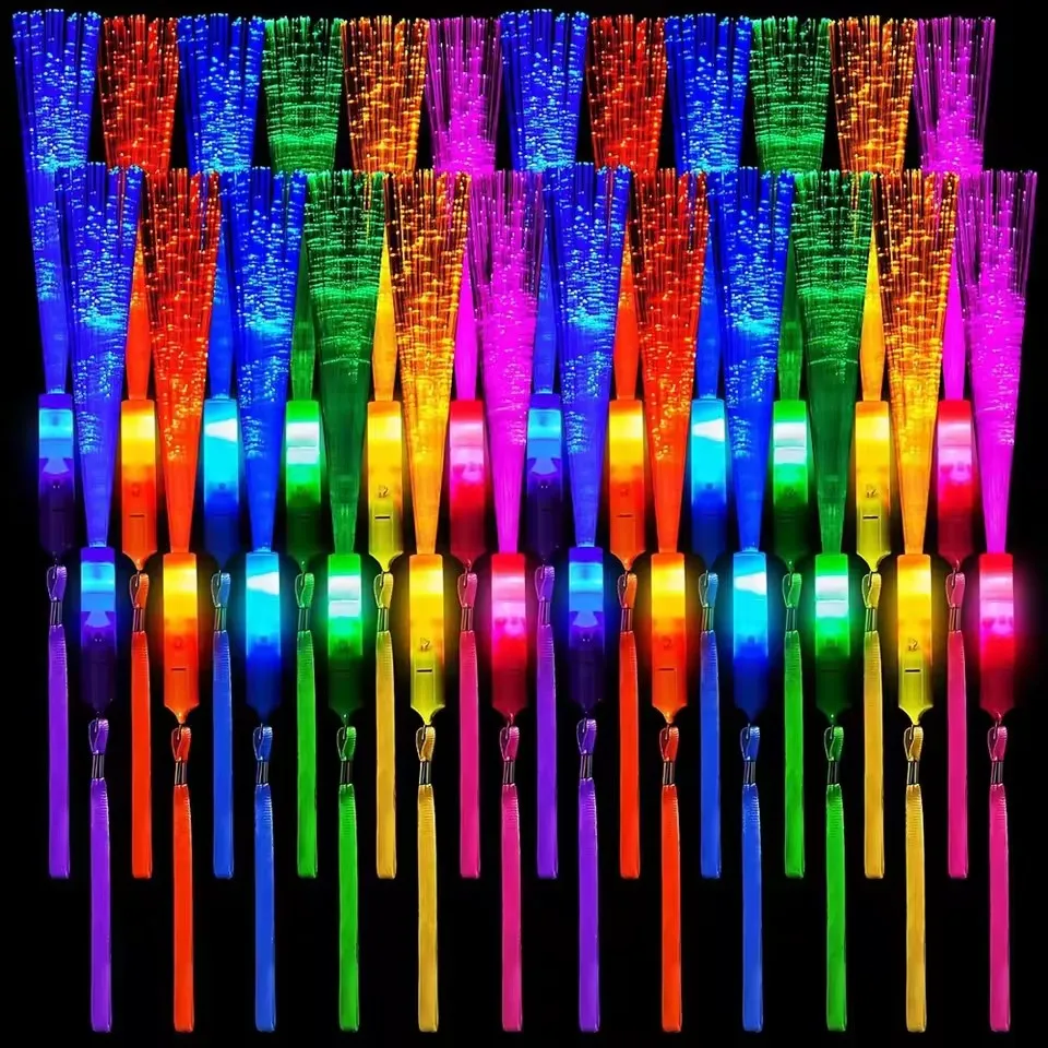 Glow Fiber Wands Sticks LED Flashing Stick Light up Stick Colorful Fiber Optic Wands For Wedding Glow Party Favors 12/24/48Pcs