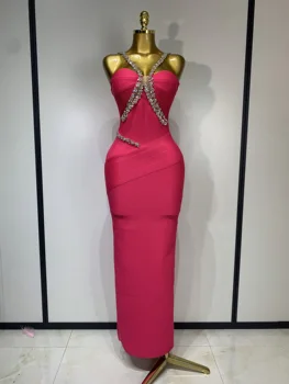 Women Sexy Backless Shinning Crystal Bodycon Long Bandage Dresses Celebrate Birthday Elegant Evening Party Wedding Guest Gown 1