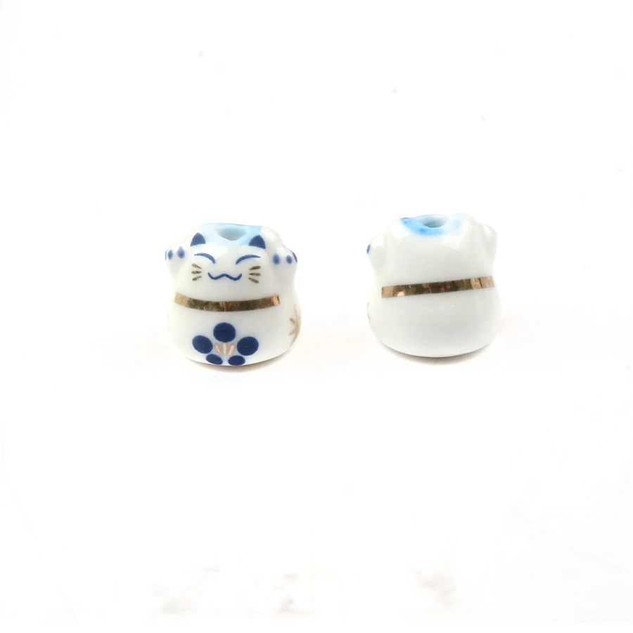 13mm Lucky Cat Ceramic Beads Colorful Horizontal Hole Porcelain Loose Beads  For Jewelry Making Bracelet Keychain Accessory