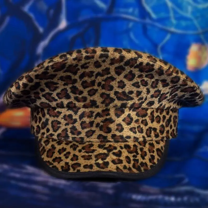 P88B Hat Leopard Print Captain Hat for Music Festivals Dancer