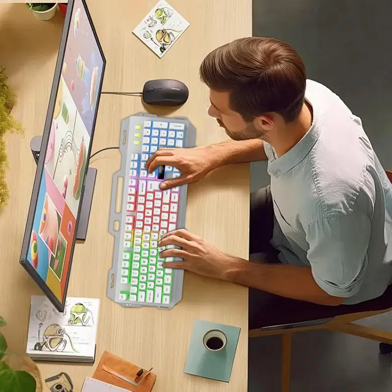 Mechanical Keyboard Light Up RGB Mechanical Keyboard Aesthetic Game Keyboard Compact Game Keyboard Ergonomic Offices Keyboard