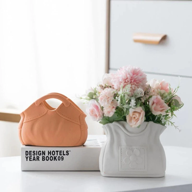 Ceramics Vase Home Decor Handbag Flowers Vases Room Decor Matte Plant Pot Statue Sculpture Home Decoration Accessories 2
