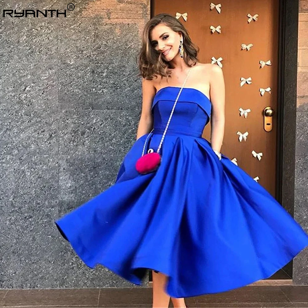 

Женское атласное вечернее платье Ryanth, темно-синее платье до колена, официальное платье без рукавов с карманами для выпускного вечера, 2024