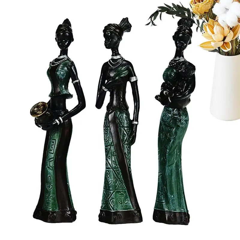 

African Statues Resin Tribal Lady Figurines Creative Sculptures Home Office Decoration Cabinet Wine Study Hotel Decor