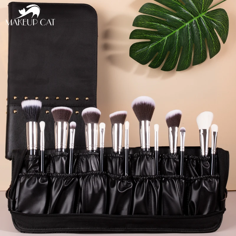Maquiagem escova de gato profissional escovas de maquiagem de uso duplo saco de armazenamento e rack de armazenamento suporte de armazenamento portátil - 30+ coisas para uma viagem confortável
