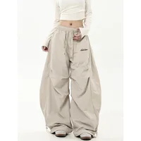 American retro hip-hop street work pants with a high-end feel, pleated umbrella, military workwear, high waisted drawstring pant - Image 5