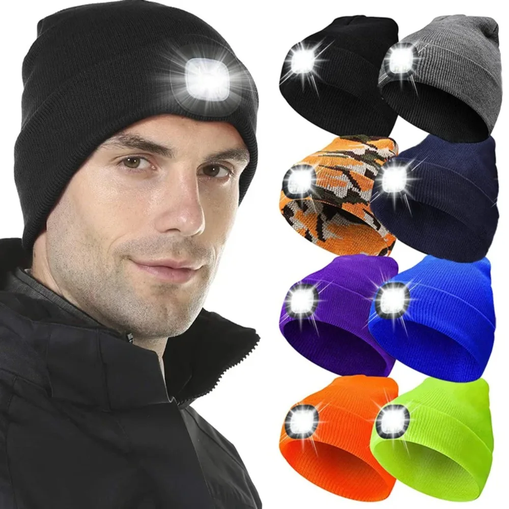 Berretto con Luce Led Ricaricabile Cappello Invernale per Escursionismo Jogging