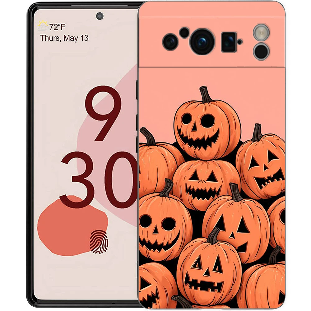 Autumn Fox Pumpkin Halloween Themed Shockproof Phone Case – Soft Silicone Black Cover