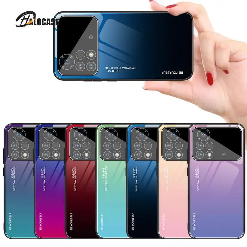 Verlaufsglas Gehäuse für POCO X4 Pro M4 Pro 5G POCO X3 GT POCO M3 Pro F3 C3 X3 NFC F2 Pro Gehärtete glänzende Abdeckung_voghion.com