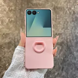 Matte Color Finger Ring Holder Protective Case - Durable PC Hard Shell Back Cover - Z Flip 7FE (Pink)