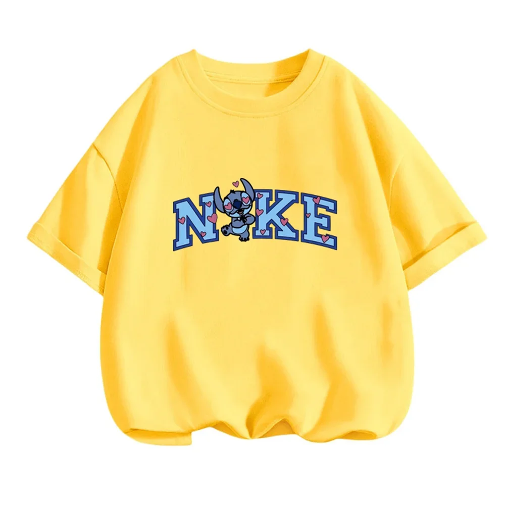 Fashion Disney Stitch Tshirt Summer Teen Short Sleeve Tops T-shirt Boy Girl Kids 3-14 Years Old Baby Sports Jersey Clothing 4
