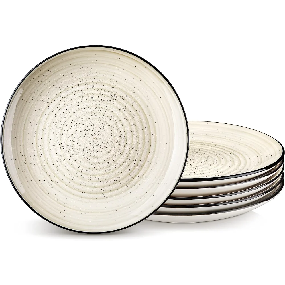 

Набор обеденных тарелок 6, набор тарелок 10,5 дюйма, бежевые керамические тарелки, подходит для микроволновой печи и посудомоечной машины