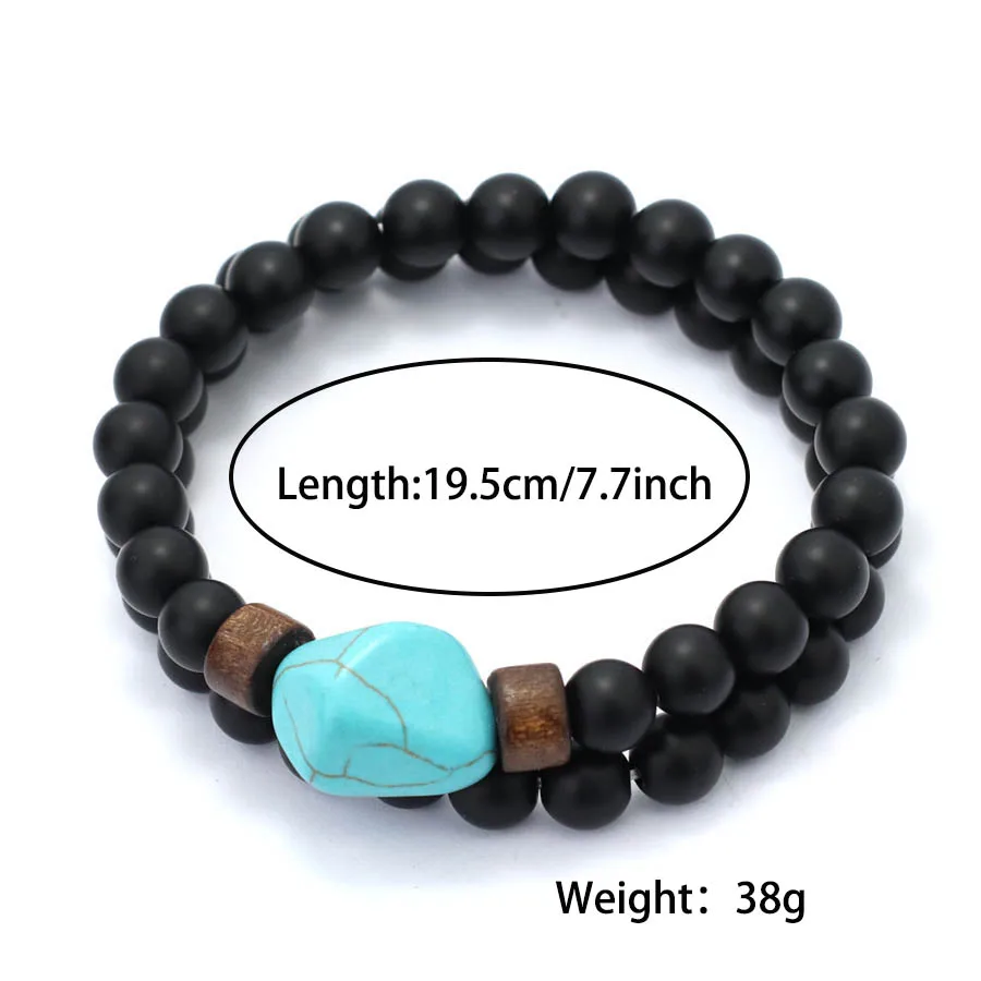 Pulsera De Cuentas Azules Para Hombre - Elástica, Piedra De Lava, Diseño Simple Y Versátil