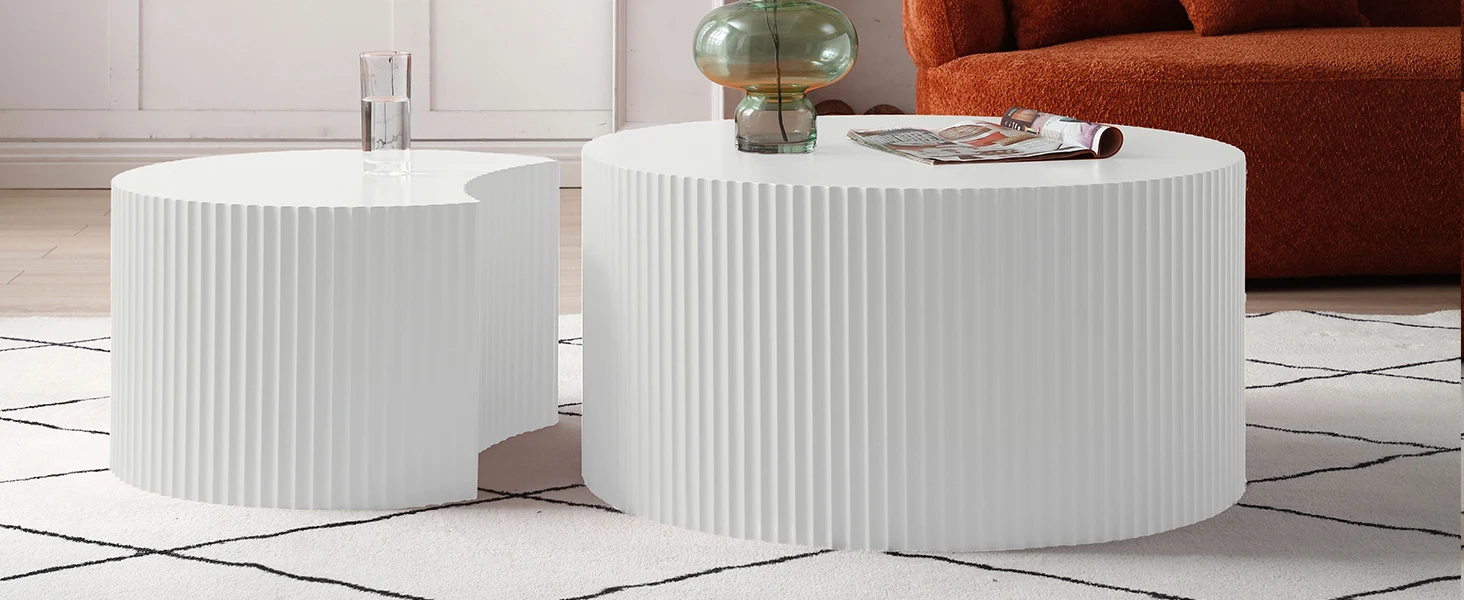 White Fluted Coffee Table Set of 2