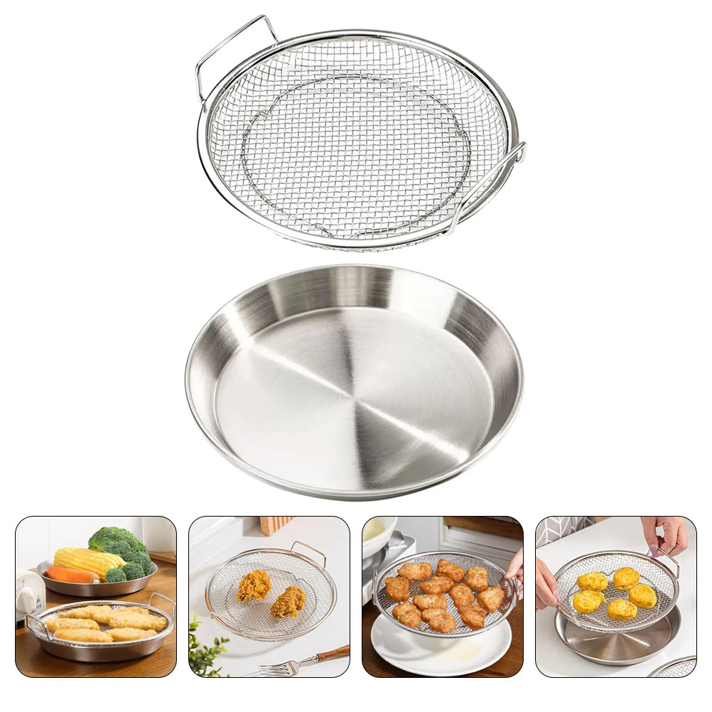 

Stainless Steel Frying Drain Pan Food Tray Dessert Plate The Oil Fruit Household Barbecue Snack Serving Dish