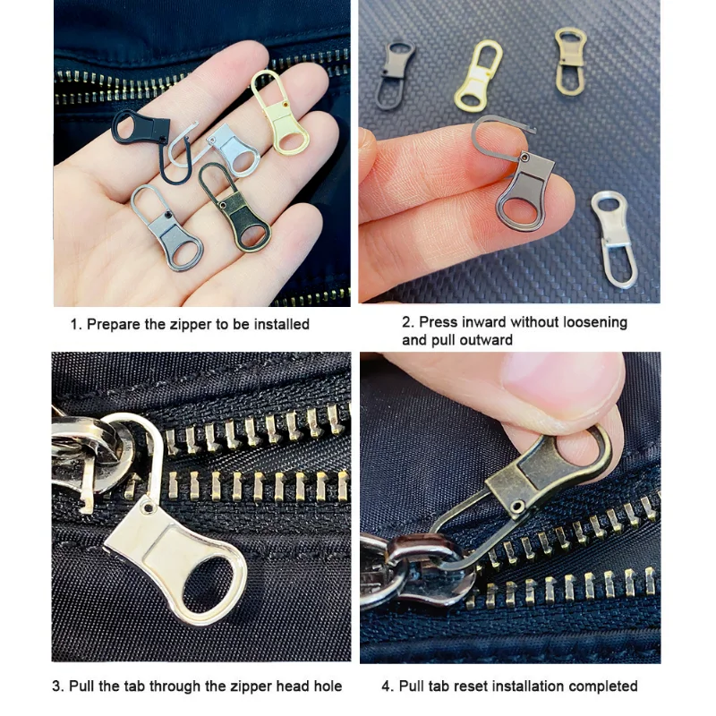 지퍼 슬라이더 헤드 분리형 금속 지퍼 풀러, 의류용 재봉 지퍼 버클, 탭 가방, 여행 가방, DIY 재봉 용품, 4 개