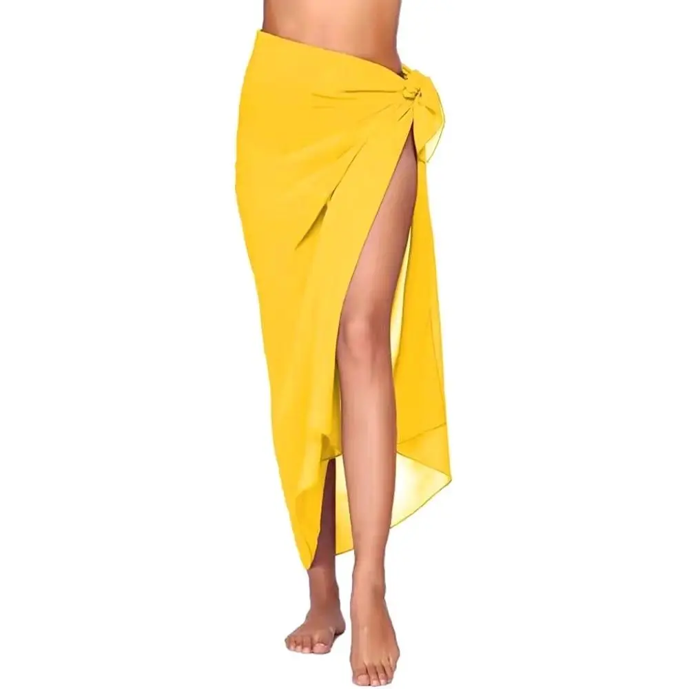 Short Length Beach Dress Multi-Color Knot Waist Swimsuit Cover Up Sheer Material Mesh Bikini Cover-ups Swimwear Cover 4