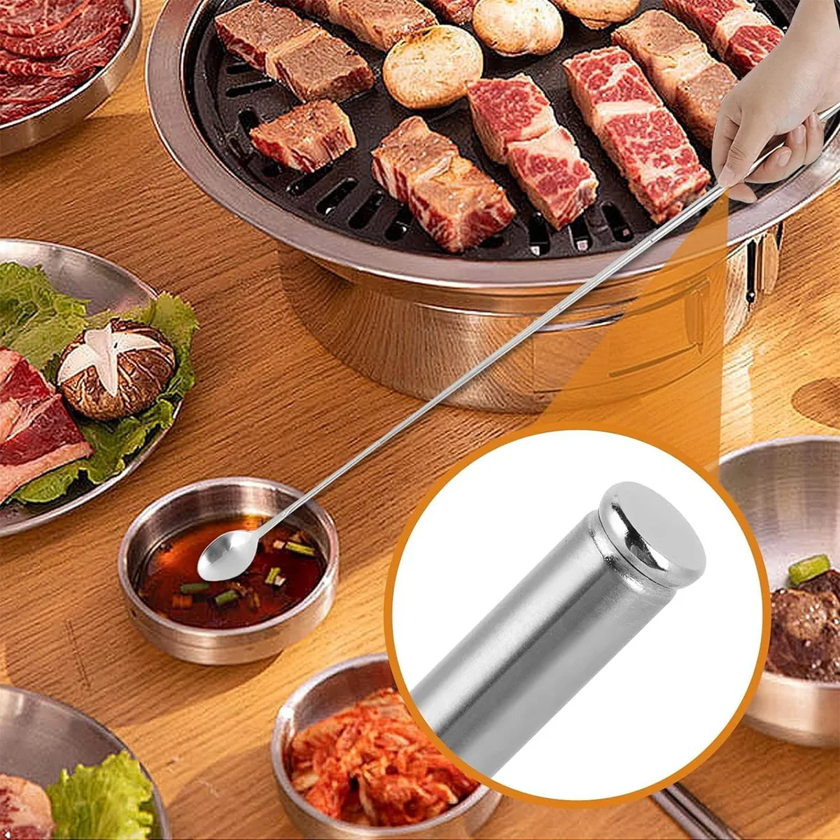 Description Picture 2 of itemCreative Telescopic Tableware Stainless Steel Barbecue Fork Portable Telescopic Barbecue Fork Spoon Barbecue Accessories ìº í•‘ìš©í’ˆ
