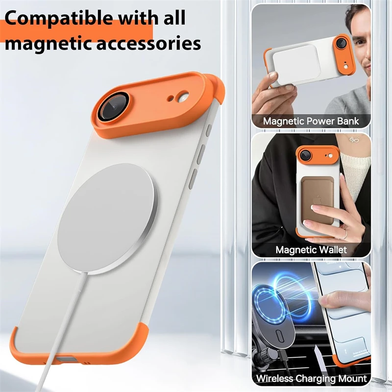 Sleek Orange Frameless Corner Case with Camera Lens Protector