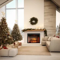 33 Inches, Edward Electric Fireplace Insert with Fire Crackling Sound, Weathered Concrete Interior, Remote Control, 750/1500W 2