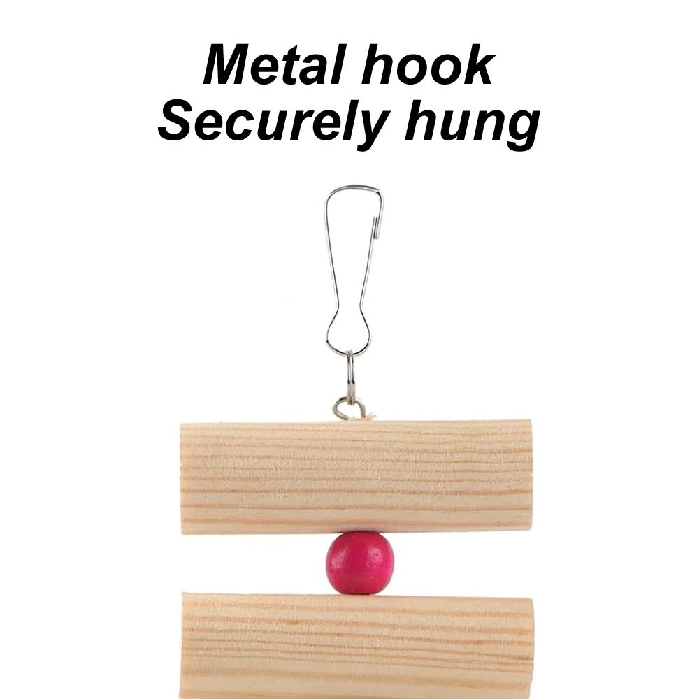 1 PC Natural Wooden Parrot Swing Chew Toys with Random Color Beads Fun Hanging Molar Toy for Pet Bird Hamster Chinchilla Rabbit