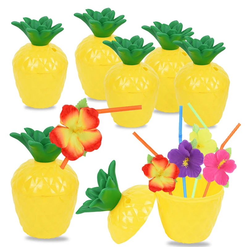 6/12pcs Hawaii Party Coconut Pineapple Cups Luau Flamingo Summer Beach Birthday Hawaiian Tropical Party Decoration Wedding