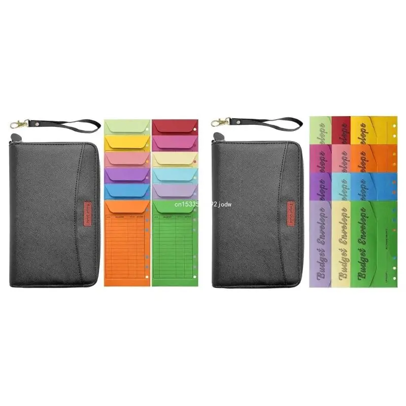 

Refillable Budget-Binder with 12 Pcs Budget Envelopes Multi-functional Leather Binders 12 Card Slots Zippered Pockets Dropship