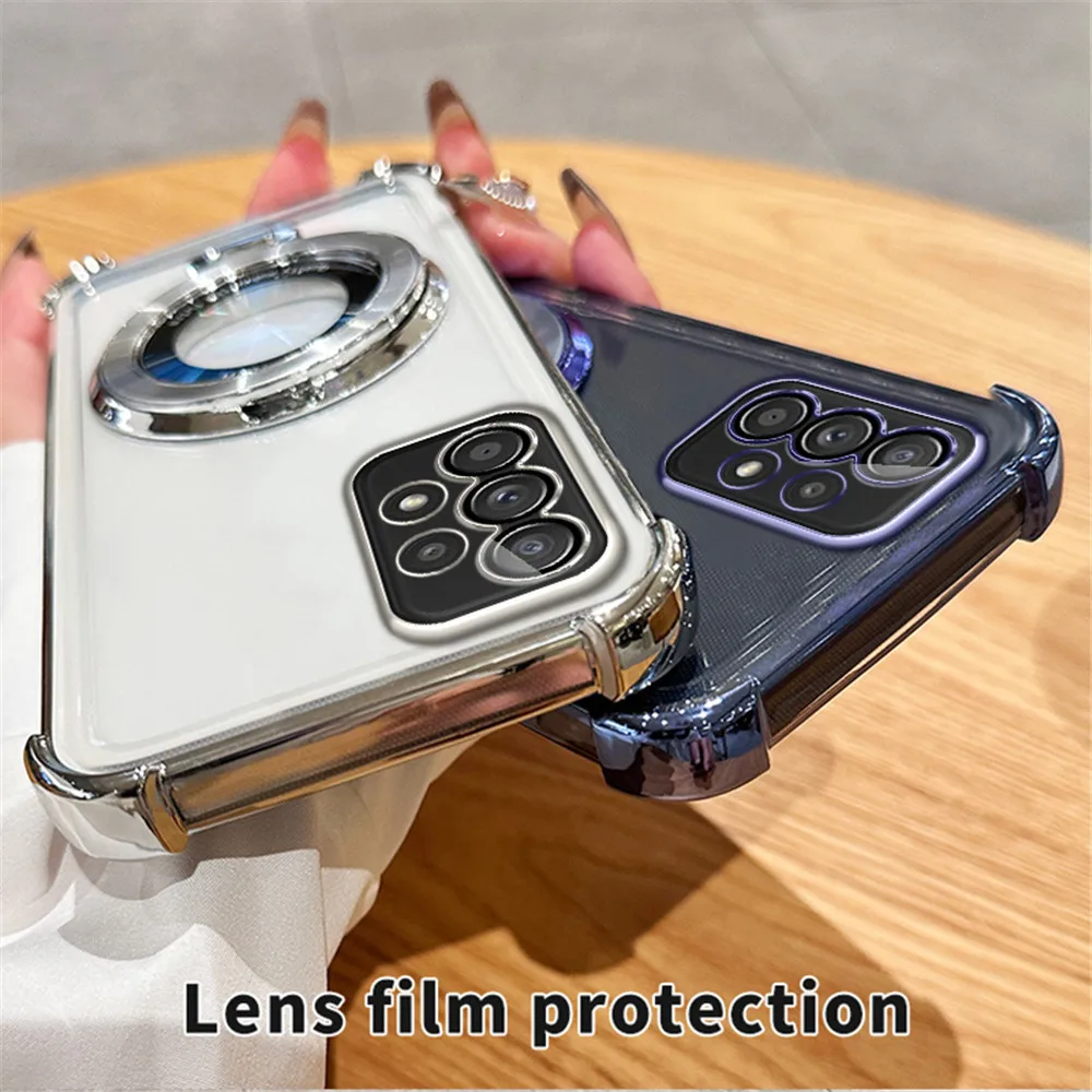 Transparent Magnetic Bracket Shockproof Phone Case with Plating Design