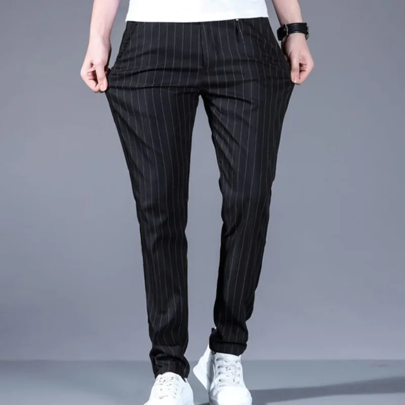 

Summer Striped Business Casual Men's 2024 New Patchwork Button Zipper Pocket Slim Fit Fashion and Comfortable Straight Leg Pants