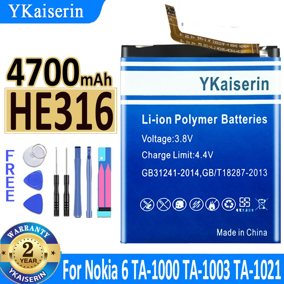 

Аккумуляторная батарея ykaisin HE316 HE 316 4700 мАч для Nokia 6 Nokia6 TA-1000 TA-1003 TA-1021 TA-1025 TA-1033