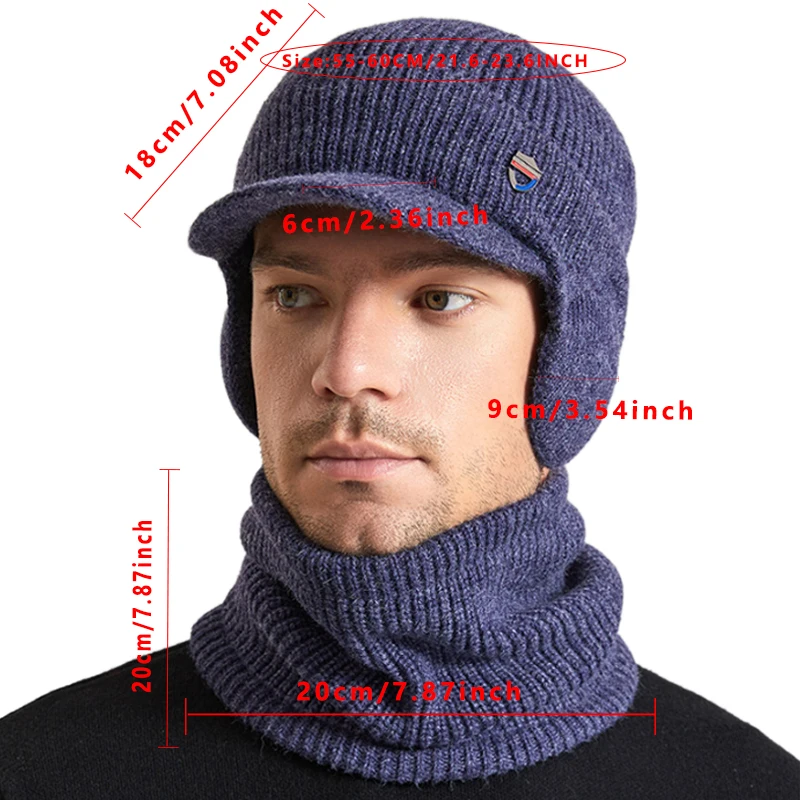 2PCS/set Men Knited Hat Scarf Skullies Cap Winter Riding Hat