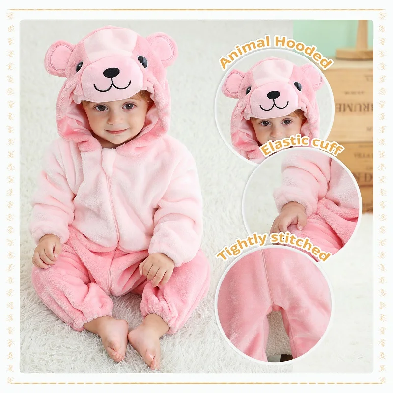 MICHLEY Karnevalsgeschenke Kuh Winter Baby Strampler Cartoon Flanell Kostüm Weicher Jumpsuit Schlafanzug Bodysuit für 2-36 Monate – Detail 3