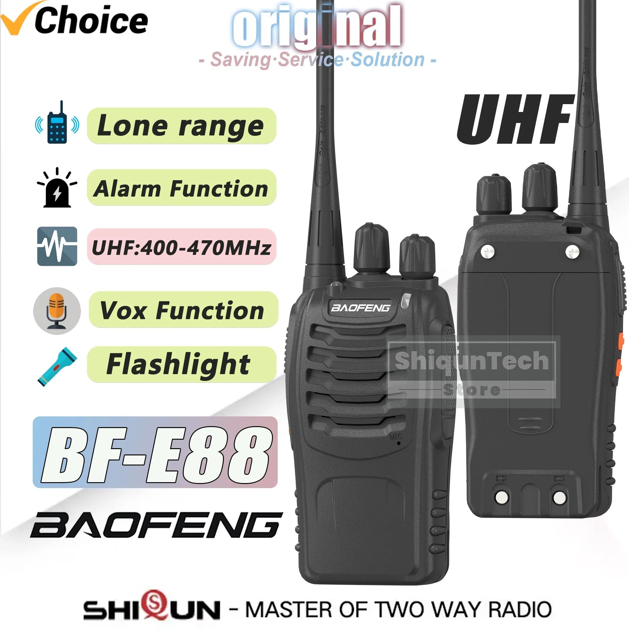 2/4PCS Baofeng E88 워키 토키 UHF 400-470MHz 1500mAh 16 채널 장거리 손전등 업그레이드 BF-888S Vox 캠핑 햄 라디오