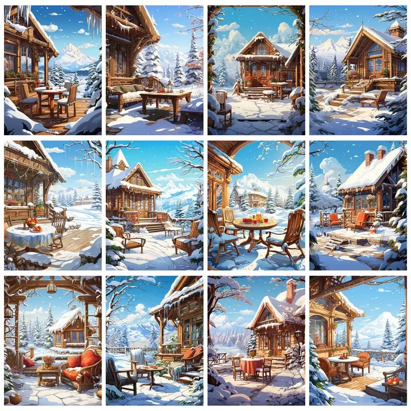 Ruopoty Winter Cabin Landscape Painting By Numbers For Adults Kit Fai Da Te Dipinto A Mano Su Tela Home Decor Con Cornice