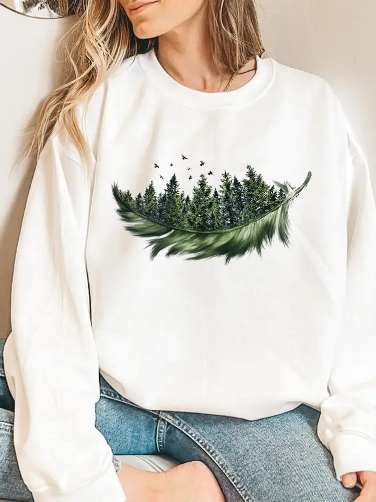 

Свитшот женский с графическим принтом, милый Стильный пуловер с принтом птиц и перьев, повседневная одежда на осень и весну