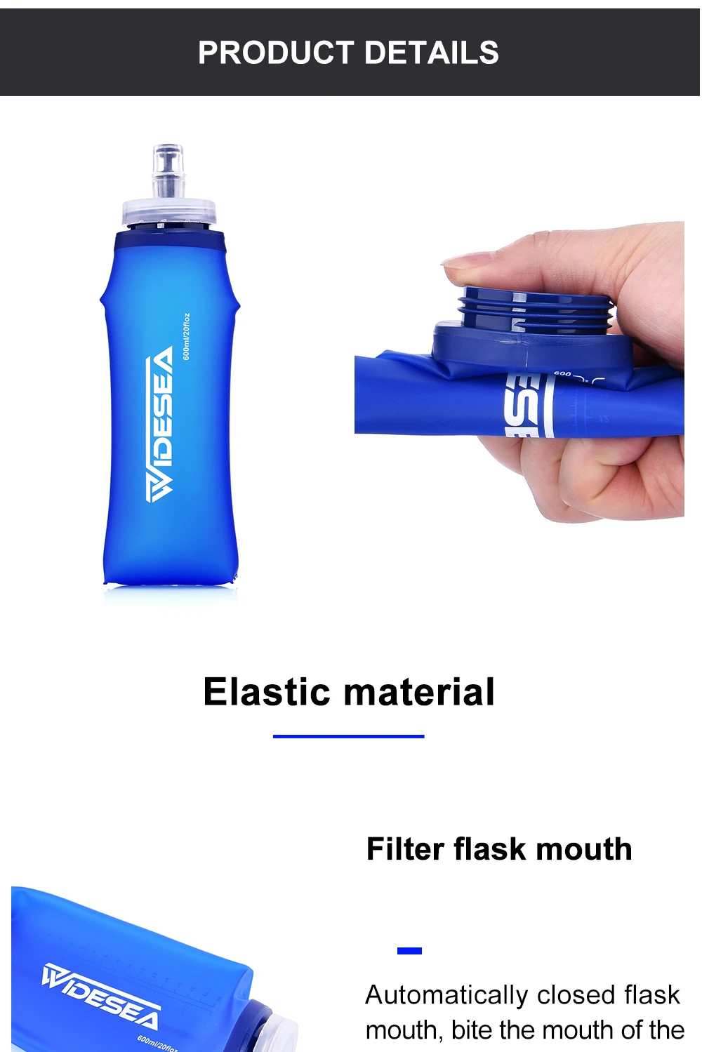 Wideea Camping 600ml Weich wasser flasche Trink sport Falt beutel Flasche Outdoor-Trink tasche Trink tasche Fahrrad bpa frei – Detail 3