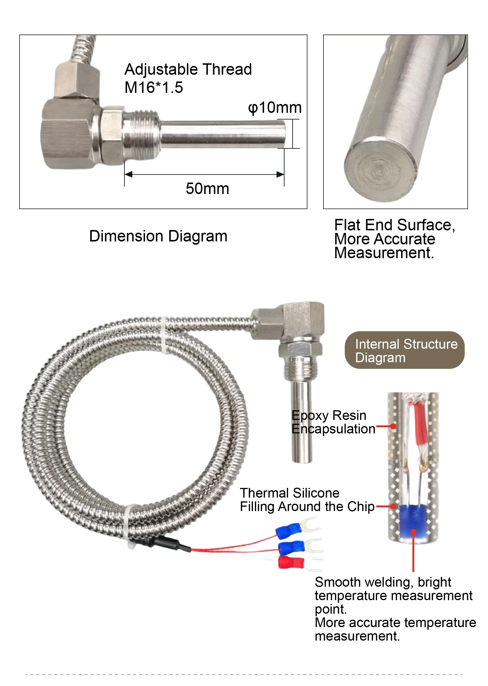 WZPT-D2M16 PT100 temperature sensor -50~200°C RTD probe motor bearing L type ang